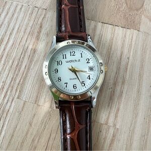 Watch-it ladies two tone brown strap dress watch NEW BATTERY